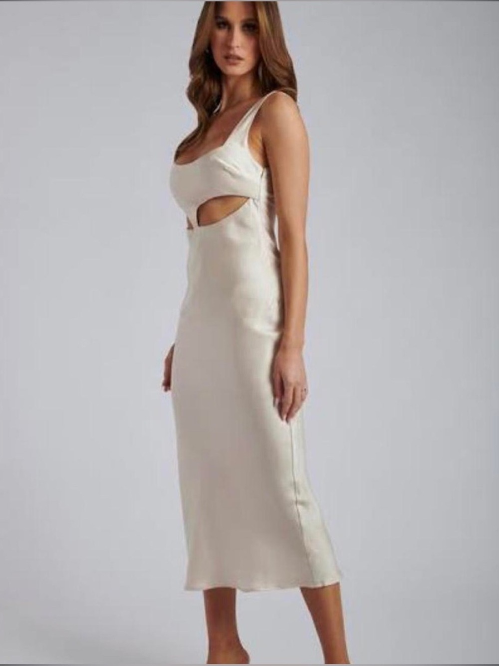 MESHKI Satin Cut Out Slip Dress Champagne Size XS - Picture 2 of 6